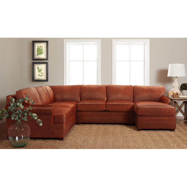 Wayfair Custom Upholstery™ 125" Genuine Leather Sofa & Chaise Sectional Wayfair